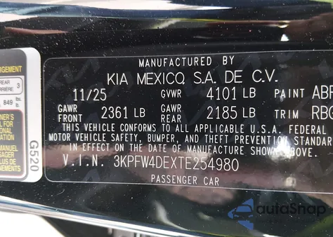 2026 Kia K4 Gt-Line z USA, uszkodzony, nr VIN 3KPFW4DEXTE254980